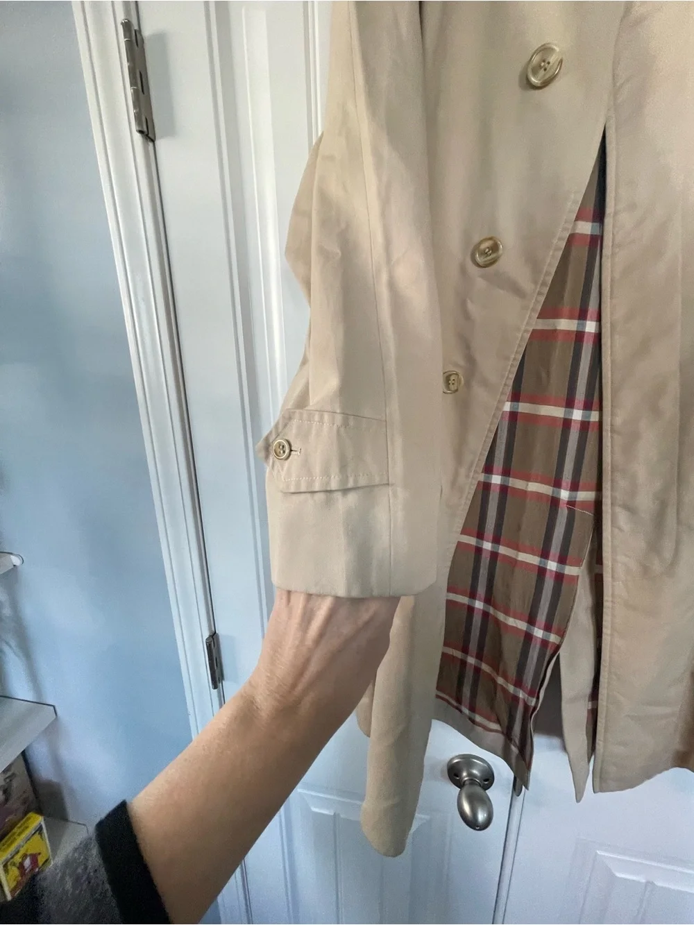 Burberrys Commuter II Vintage Classic Beige Trench Coat Plaid Lining Sz:16 w - Picture 4 of 8